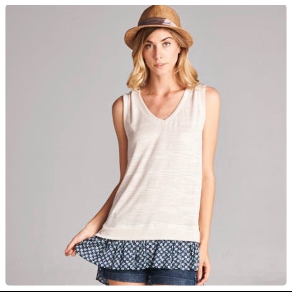 Sleeveless woven top w/ dainty floral ruffle hem - Picture 6 of 8